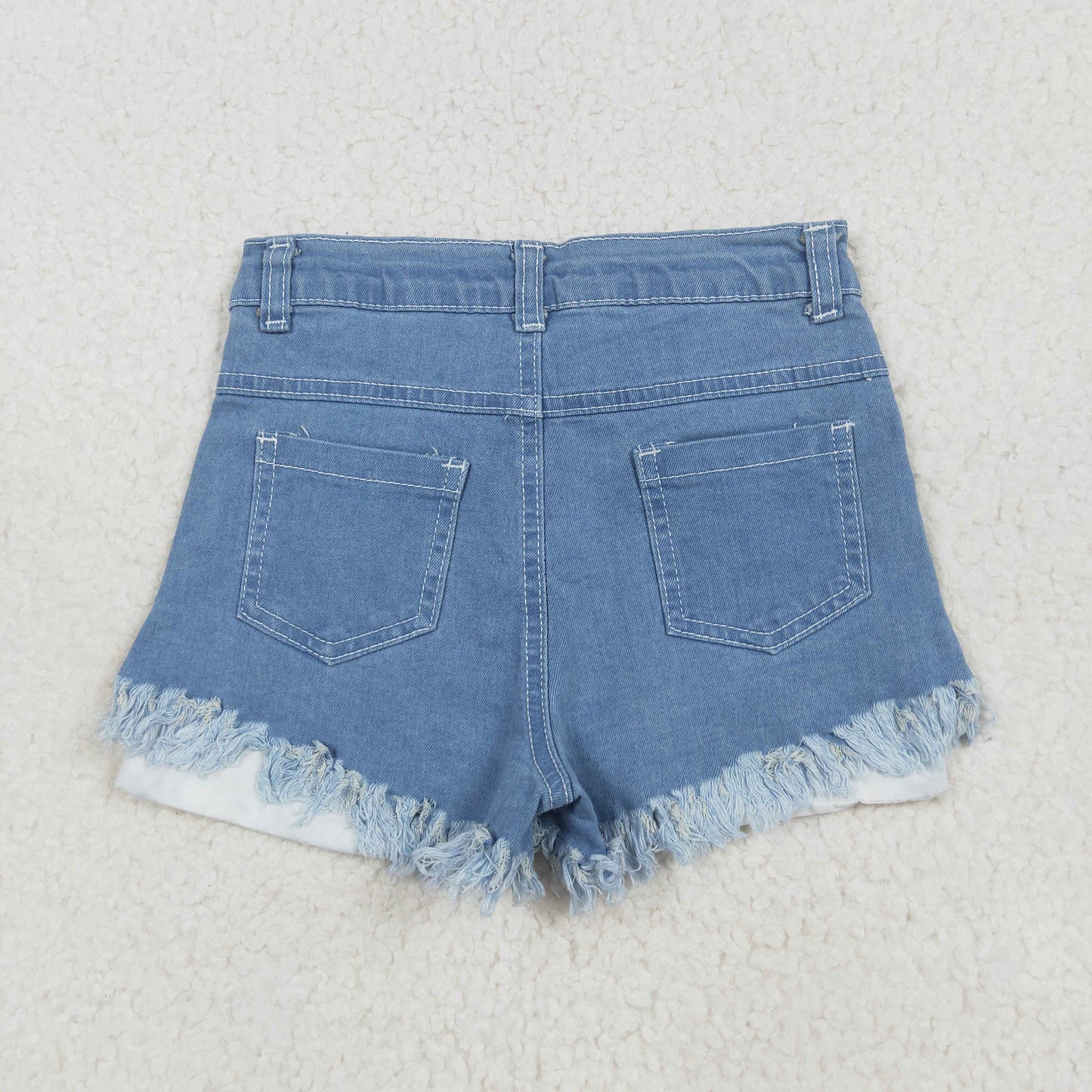 NC0003 4th July girl star red white stripe blue ripped denim shorts 202507 RTS