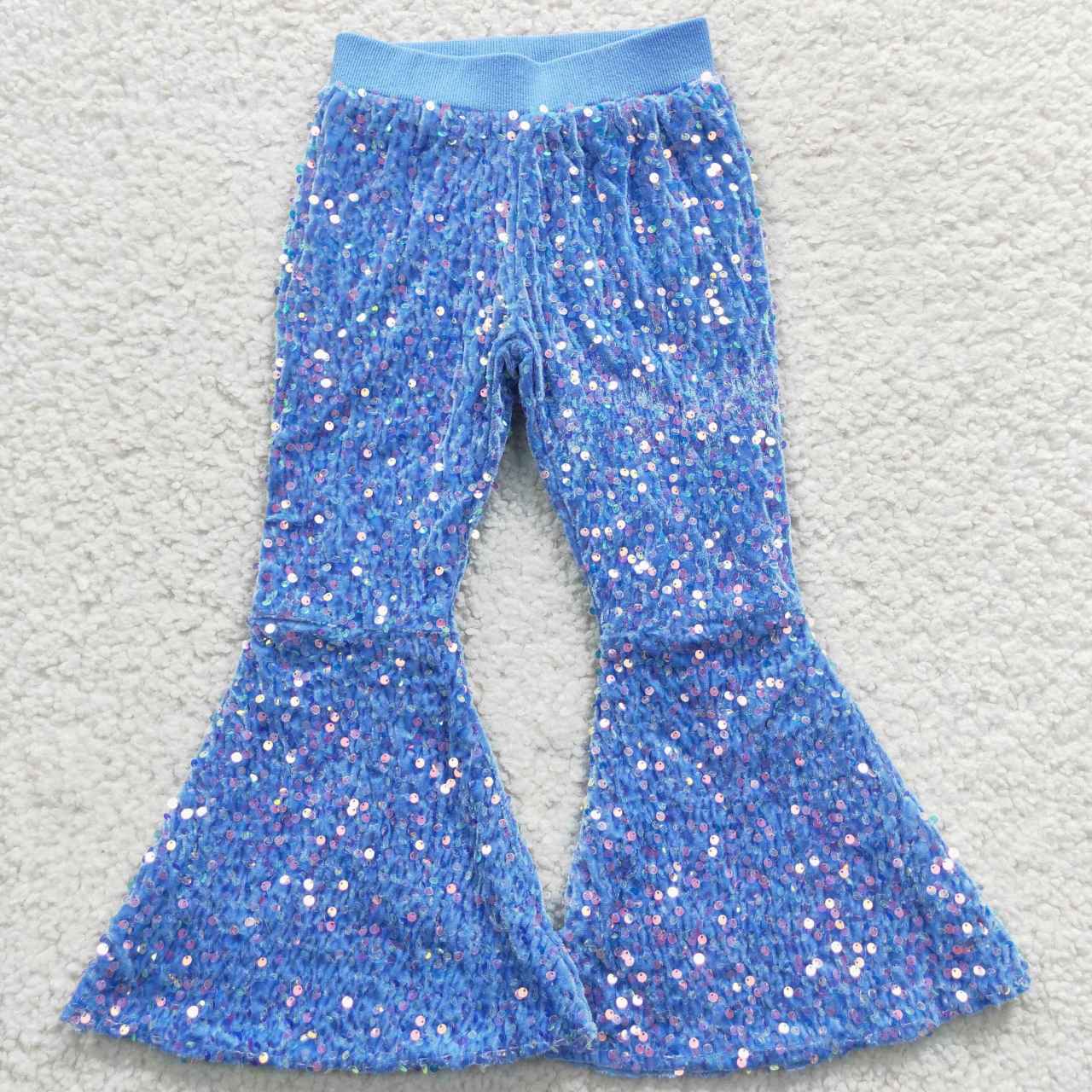 P0111 kids sequin long bell Blue purple pants RTS Free shipping order $100+