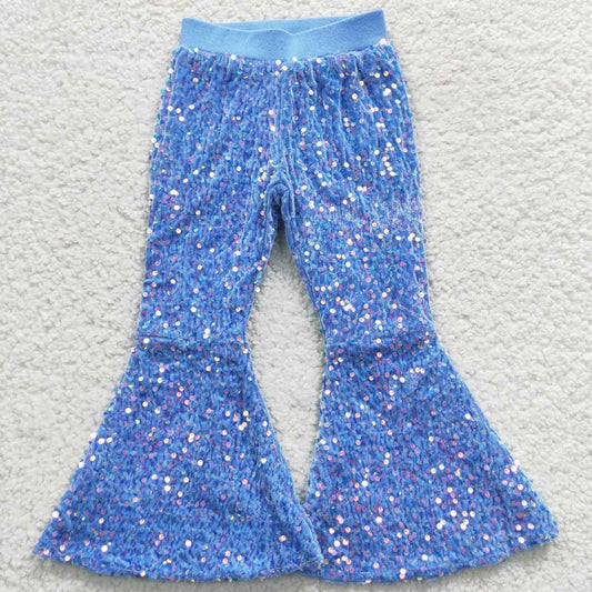 P0111 kids sequin long bell Blue purple pants RTS Free shipping order $100+