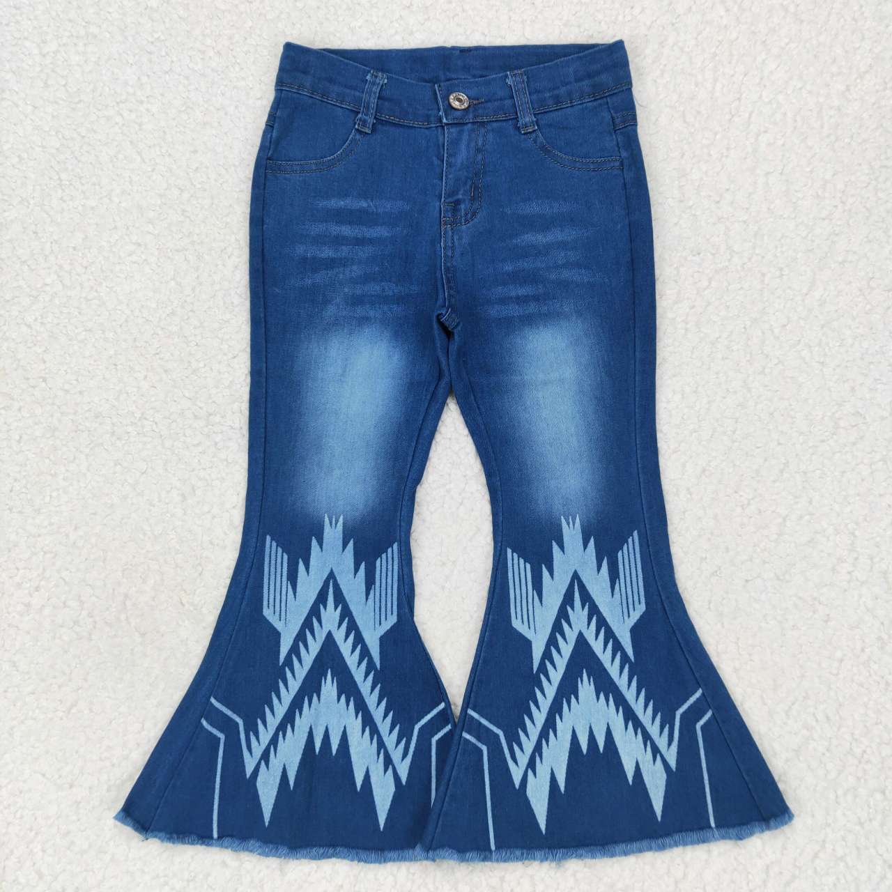 P0126 blue bell bottom bleaching girl denim jeans 20230508 RTS