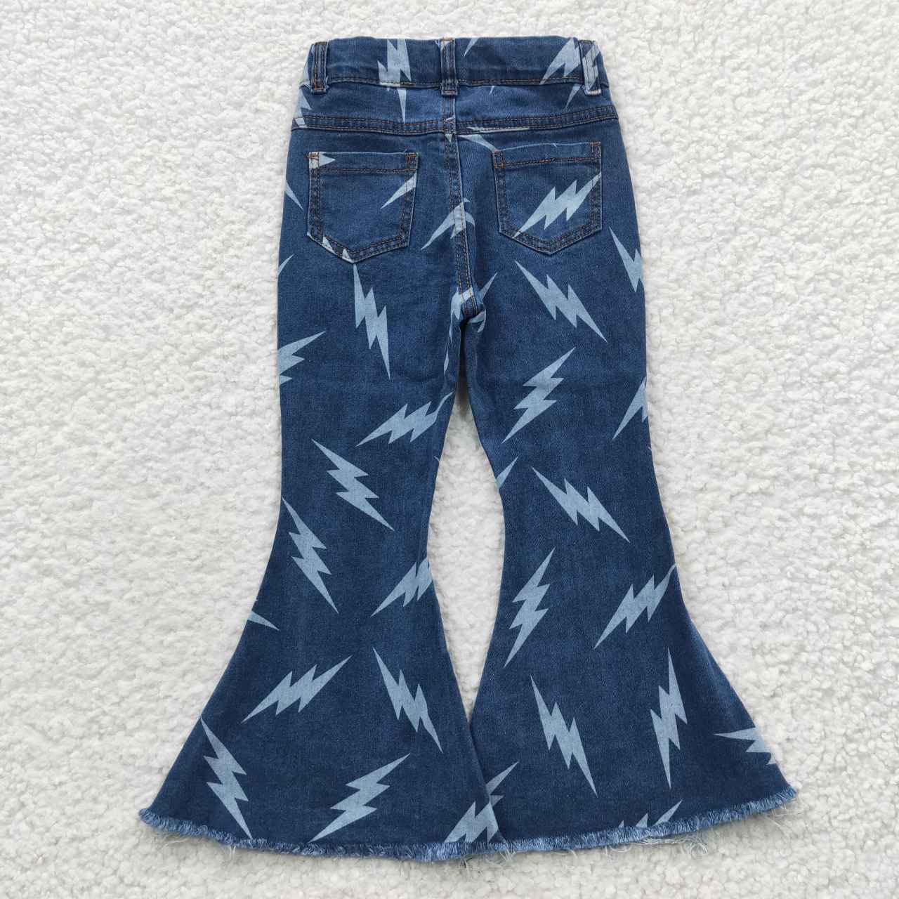 P0128 blue star bell bottom bleaching girl denim jeans 20230429 RTS