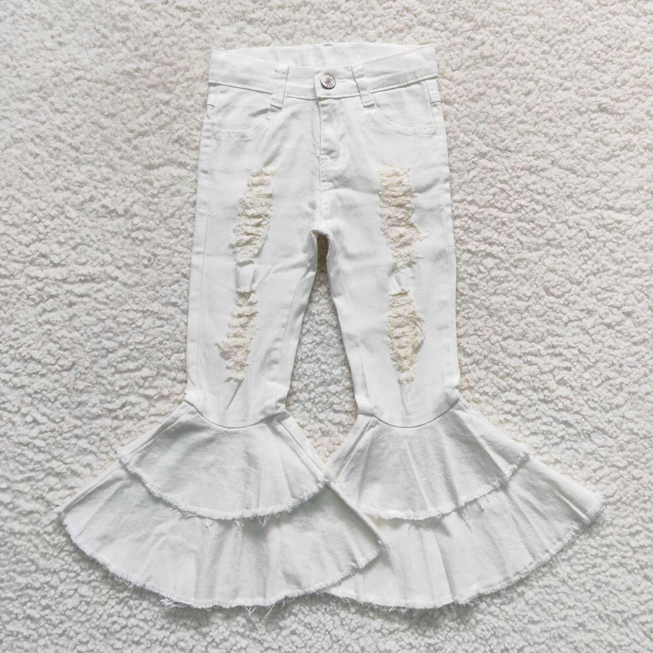 P0129 white star bell bottom bleaching girl denim jeans 20230925 RTS
