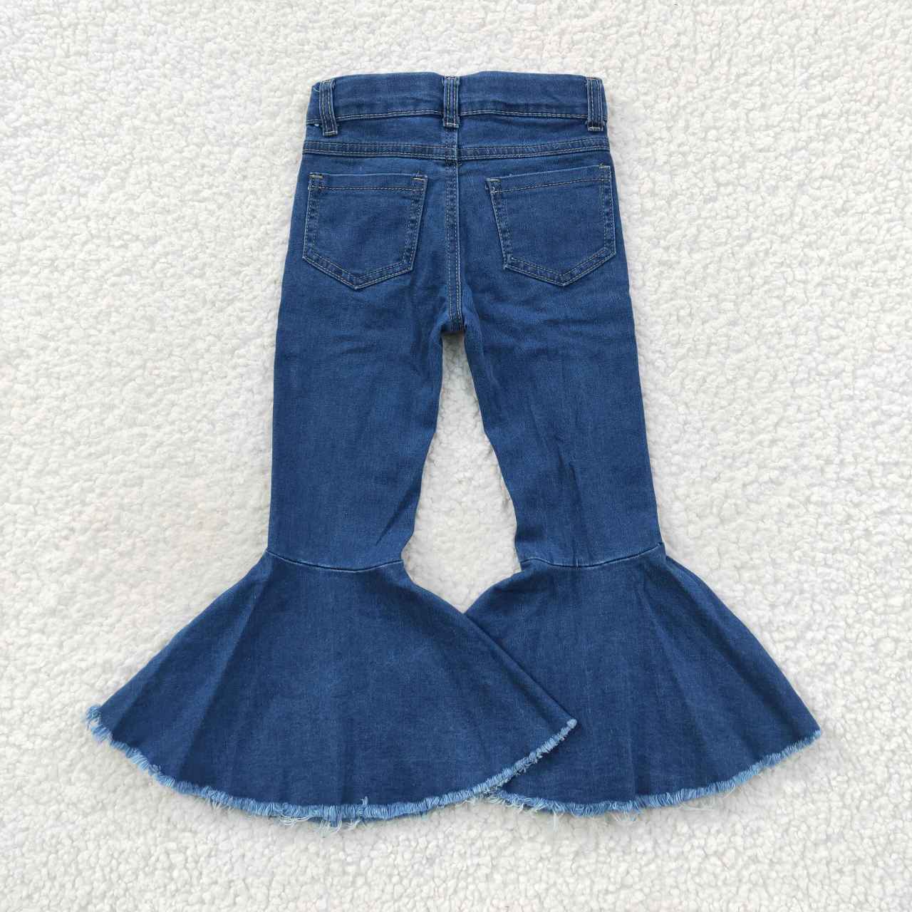 P0133 blue star bell bottom bleaching girl denim jeans 20230817 RTS