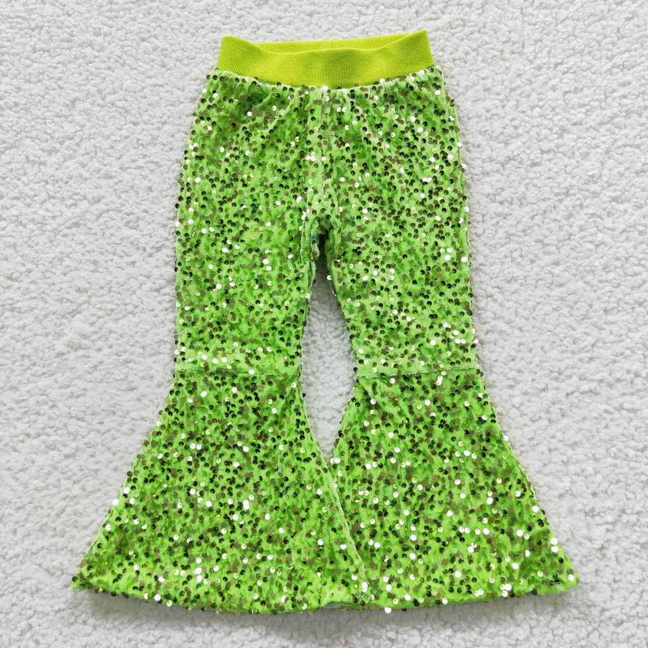 P0148 girl bell bottom green sequin long pants RTS RTS Free shipping order $100+
