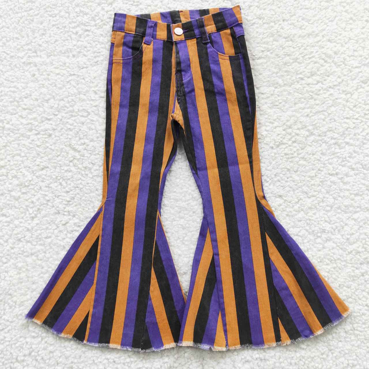 P0157 black pink stripes bell kids girl denim jeans 20230701 RTS