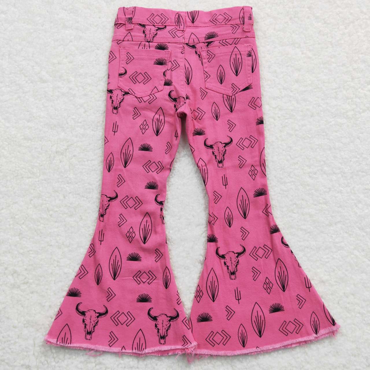 P0159 western cow pink cow kids denim jeans bell pants RTS Free shipping order $100+
