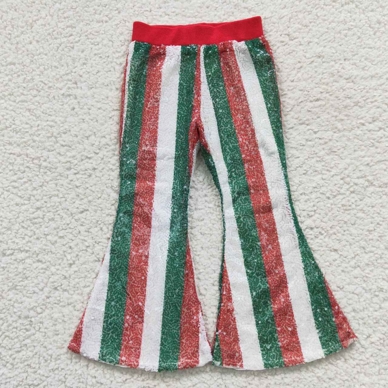 P0199 kids sequin Stripe long bell colorful pants RTS Free shipping order $100+