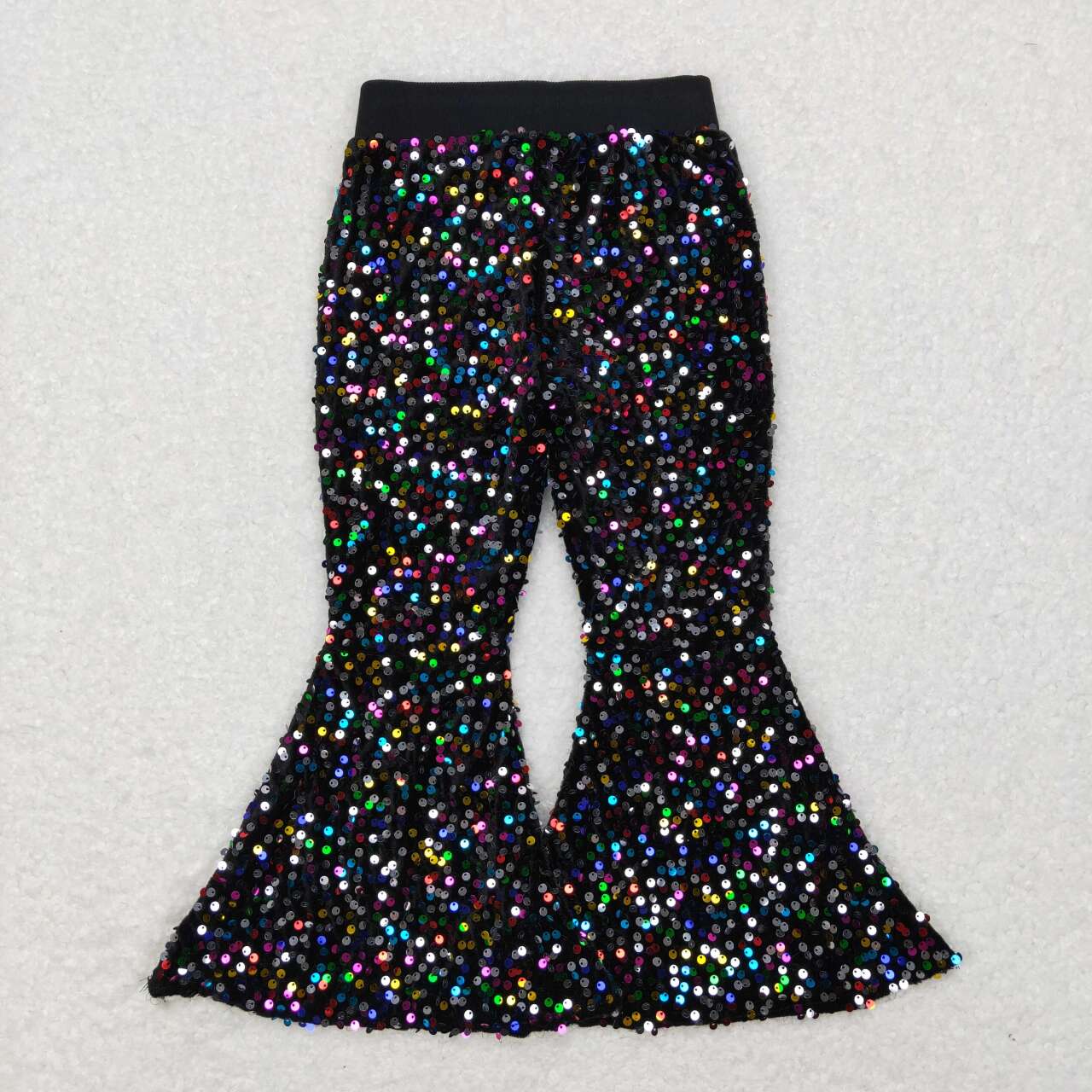 P0329 girl bell bottom black colorful sequin long pants