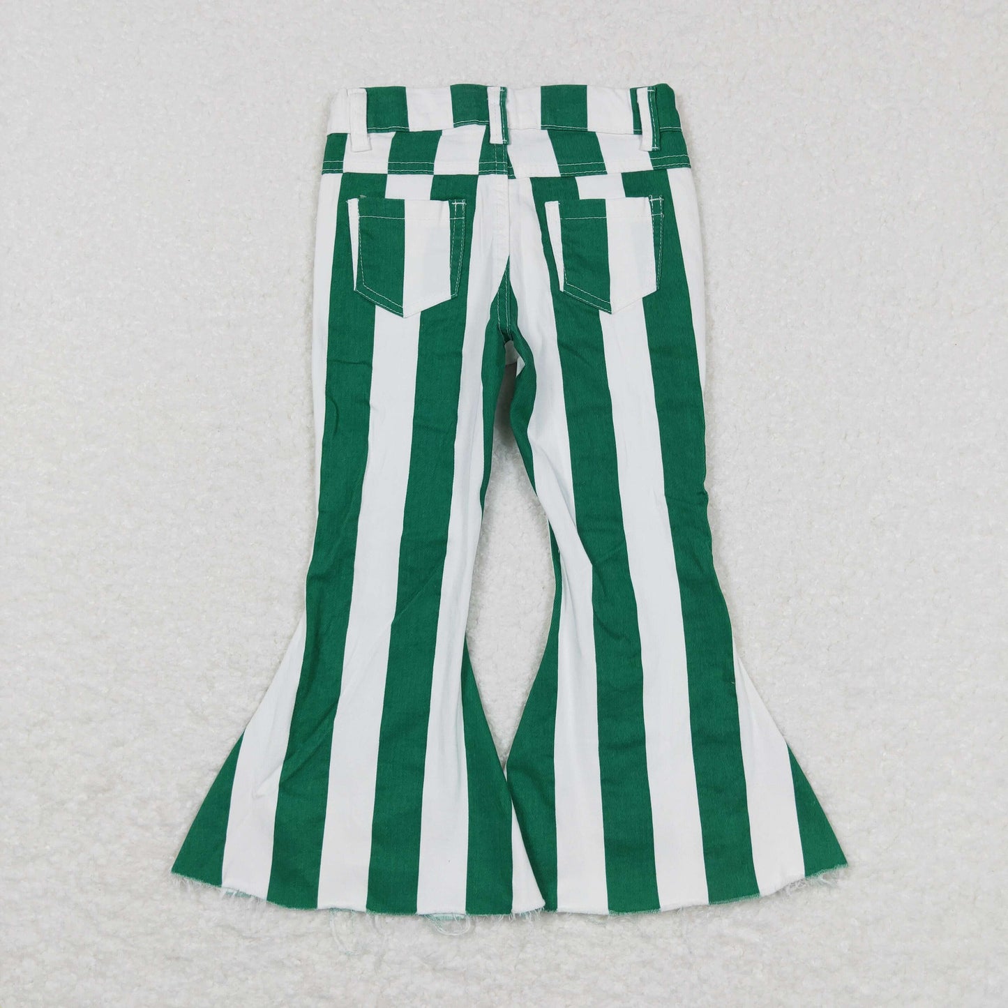 P0330 western stripe Green white buttons zip up jeans girl kids denim jeans bell pants RTS Free shipping order $100+