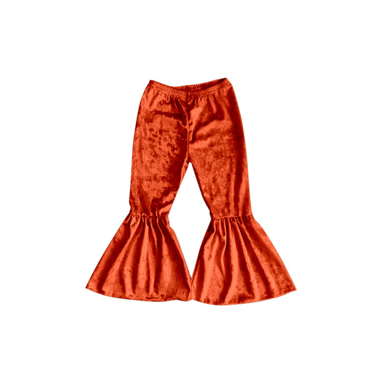 P0337 orange bell bottom velvet pants 20231019