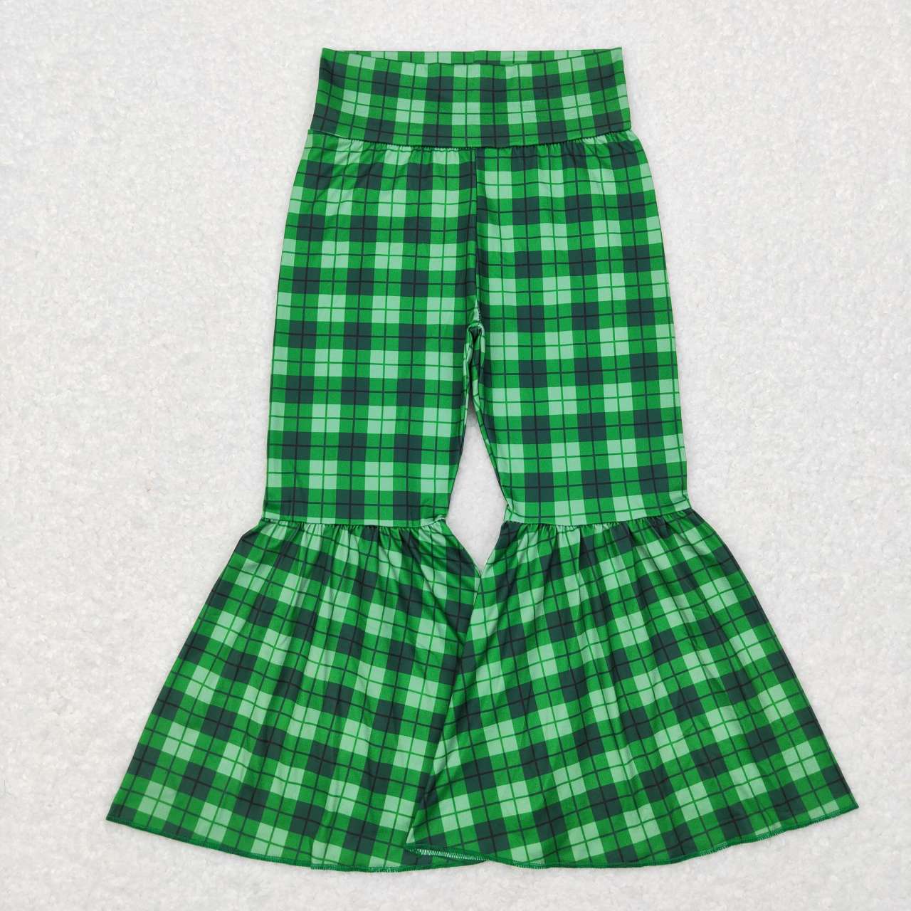 P0341 RTS kids green plaid bell bottom girl long pants