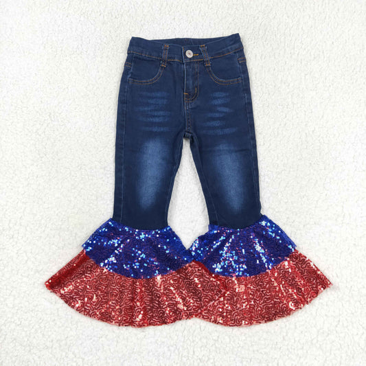 P0430  kids sequin jeans July 4th long bell pants  RTS Free shipping order $100+