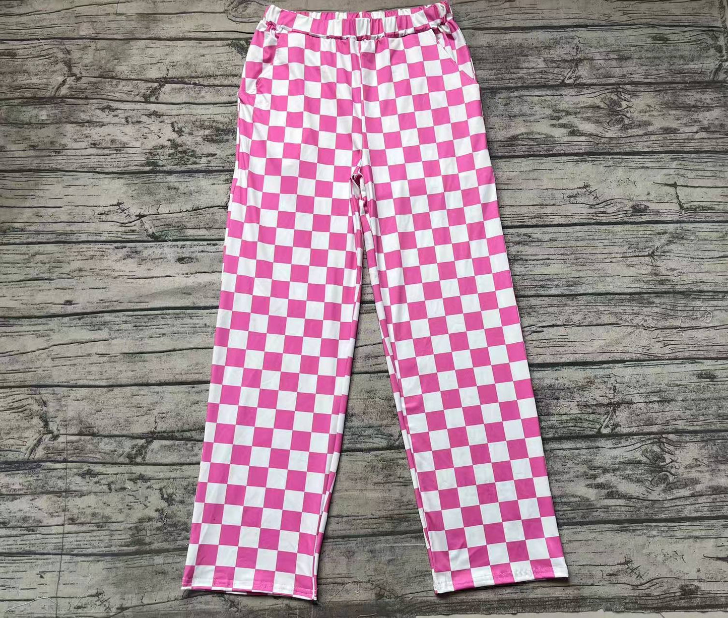 P0648 adult women pants sibling pink Checkerboard long pajamas 202410 RTS