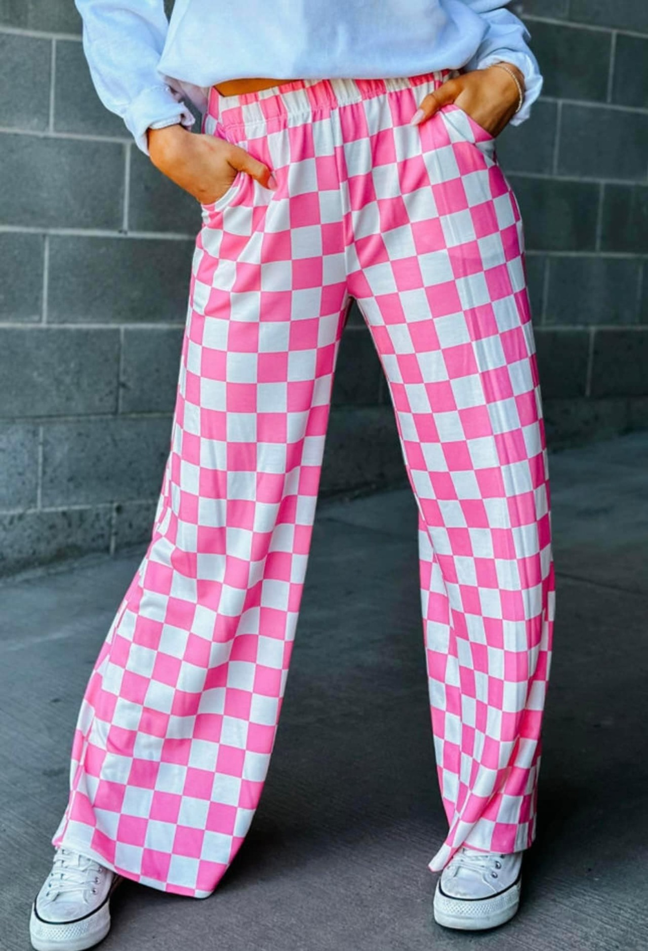 P0648 adult women pants sibling pink Checkerboard long pajamas 202410 RTS