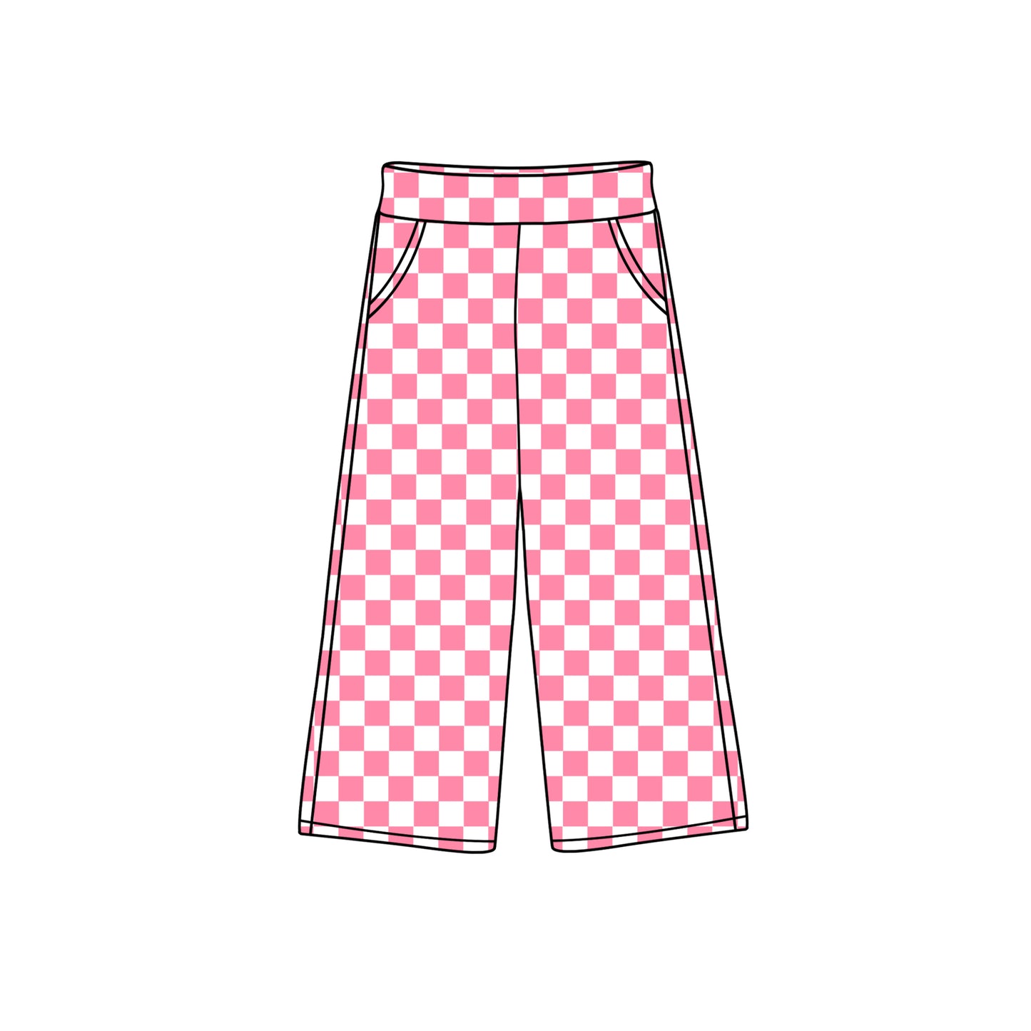 P0694 kids pink checkerboard girl long pants preorder