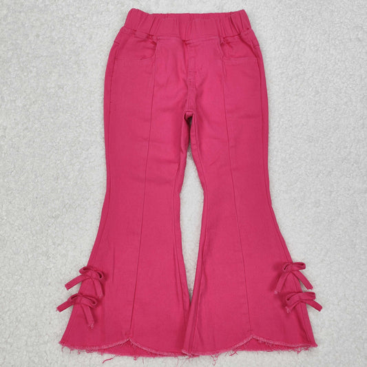 P0731 Girls bow hot pink denim jeans pants 202503 RTS