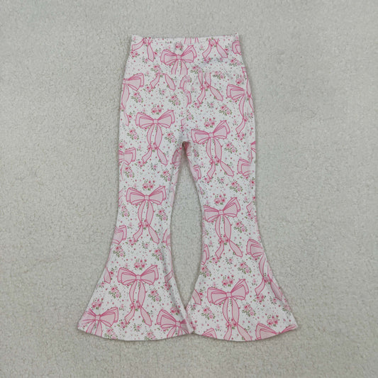 P0773 yoga bow pink flowers girl bell bottom long pants 202510  RTS