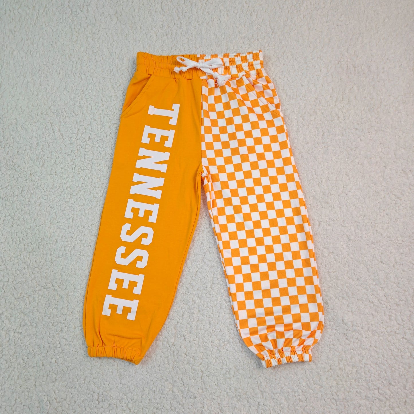 RTS P1058 vinyl Kids Letter Graphic Checkered Flared Pants 202608