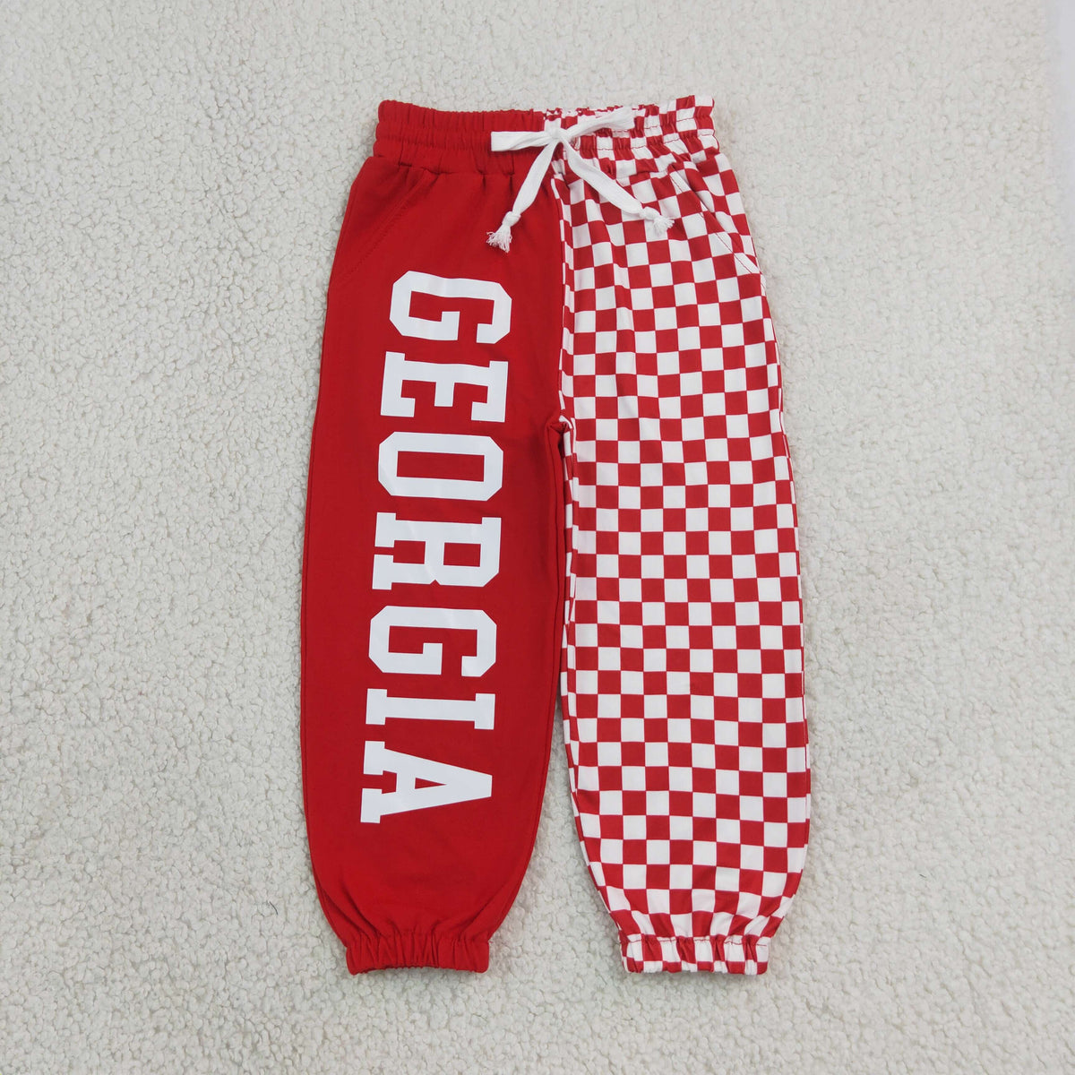 NO MOQ RTS P1063-vinyl Georgia Checkered Pants \| Red Vinyl Single Long Pants