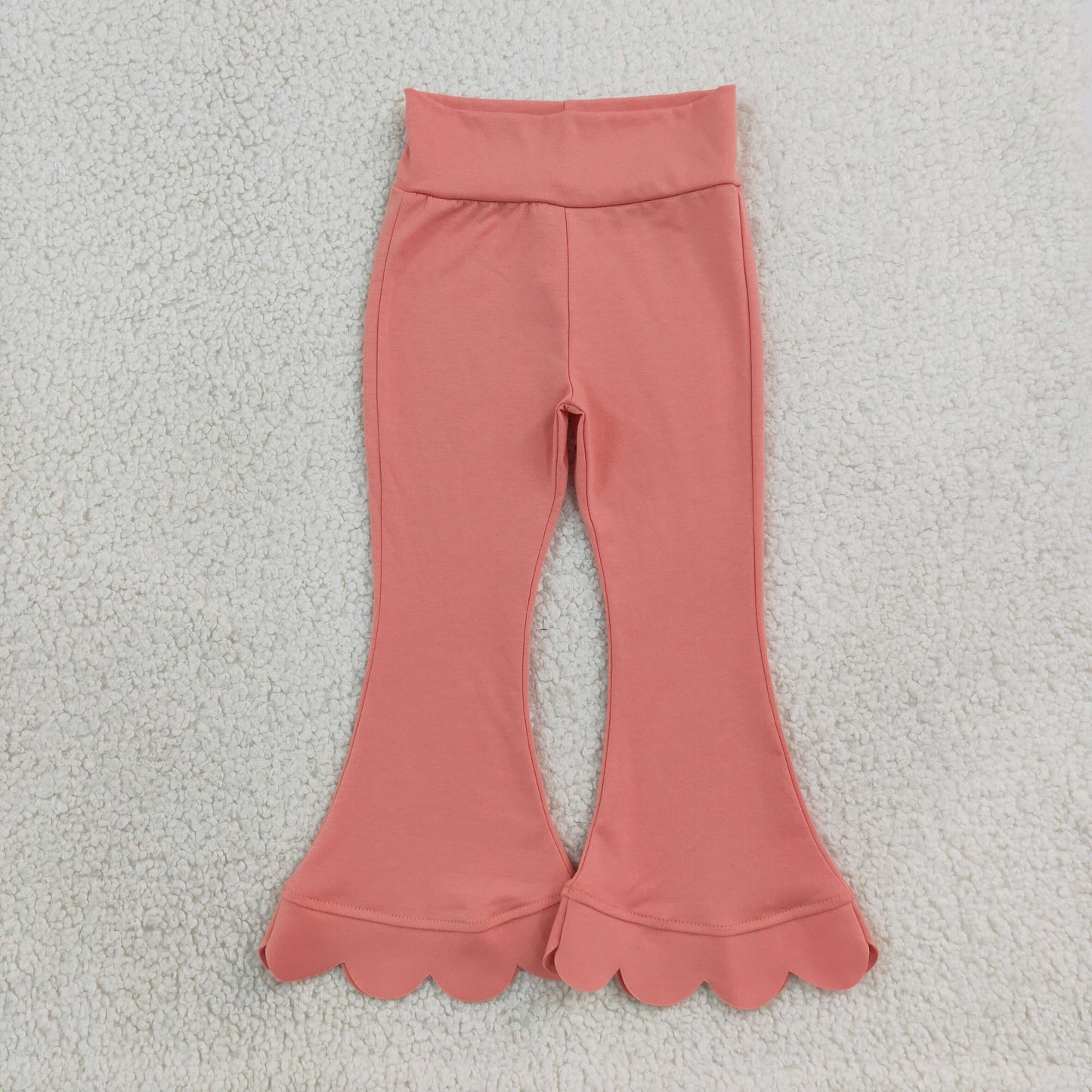 P1076 pink cotton solid girls scallop Pants 202608 RTS
