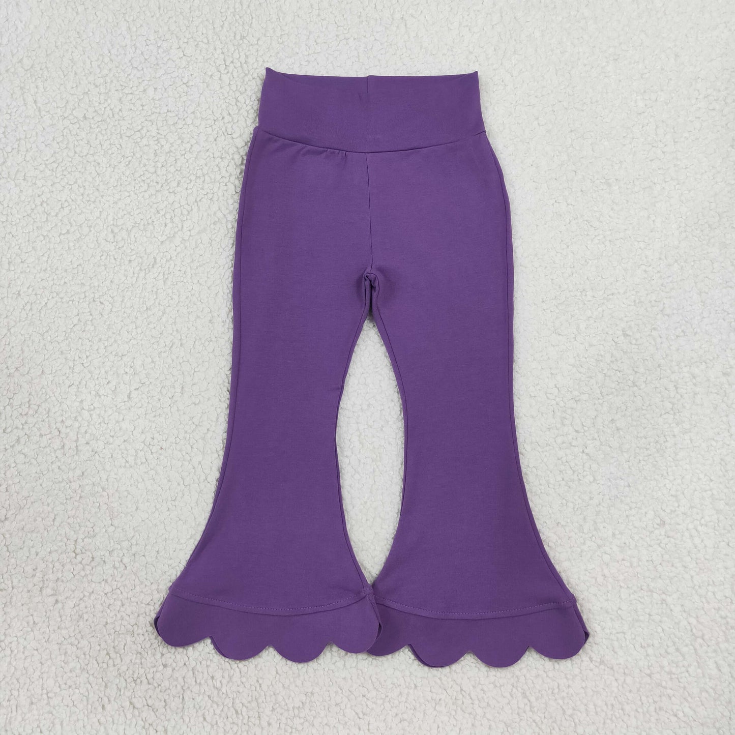 RTS P1084 scallop Purple Kids Solid Scalloped Trim Flared Pants 202609