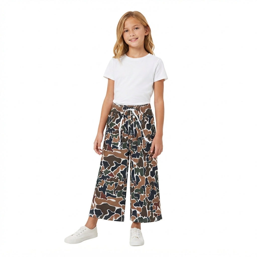 NO MOQ RTS P1104-yoga (2) Baby Boy Clothes Retro Camo Print Long Wide Leg Drawstring Pants 202609
