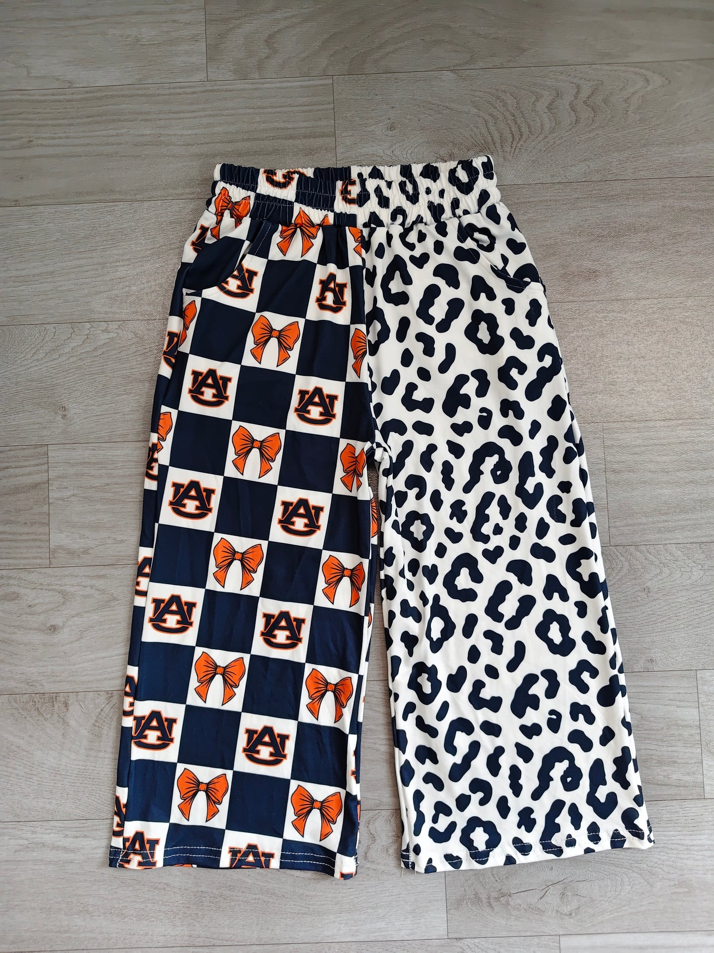 Preorder P1120 Auburn AU Team Print Kids Asymmetric Check Wide Leg Pants Drawstring Casual Pants kid outfit 202608