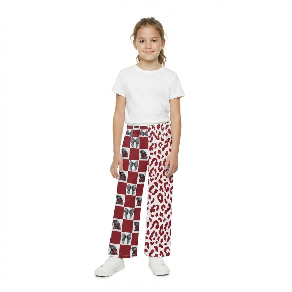 NO MOQ RTS P1123 (2) Kids Clothes Red Check Bow Elephant Letter Split Print Wide Leg Pants 202609