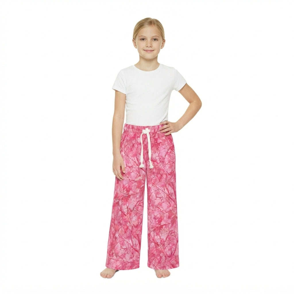 NO MOQ RTS P1137 Baby Girl Clothes Pink Maple Leaf Camo Allover Print Drawstring Wide Leg Pants 202610