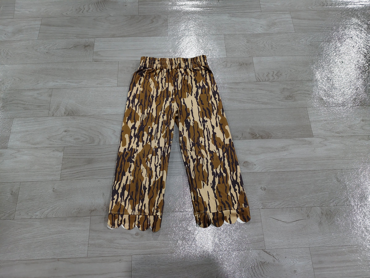 Sample-Real Pics P1143 Baby Girl Clothes Camo Scallop Edge Print Long Sleeve Wide Leg Pant
