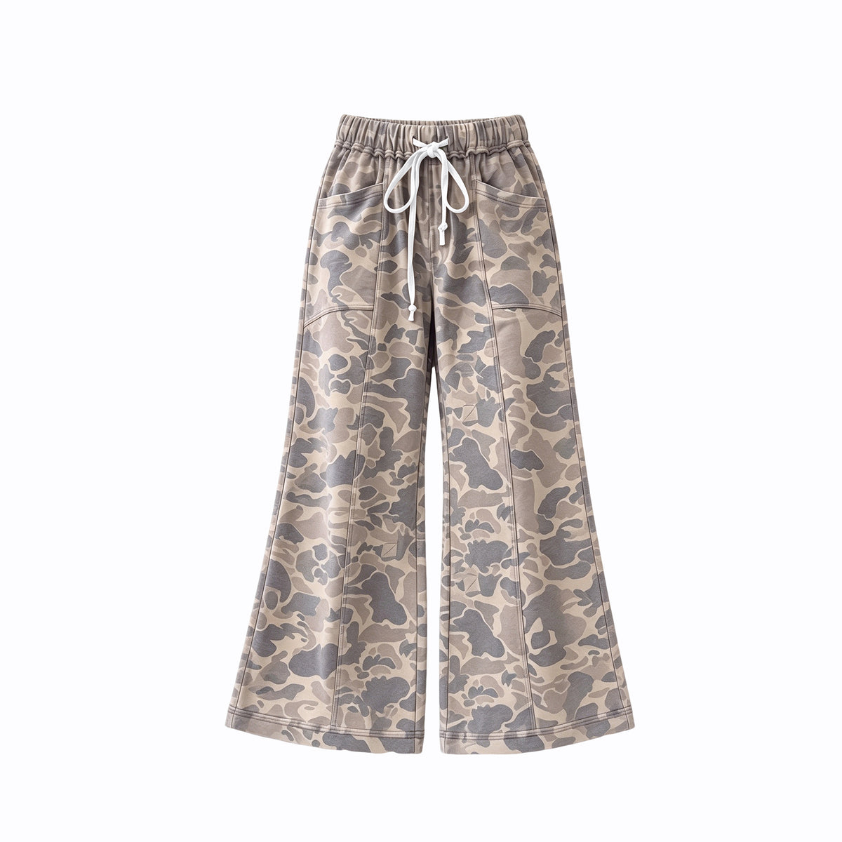 Preorder (moq 5) P1259 Baby Girl Clothes Camo Allover Print Elastic Waist Drawstring Wide Flare Pants