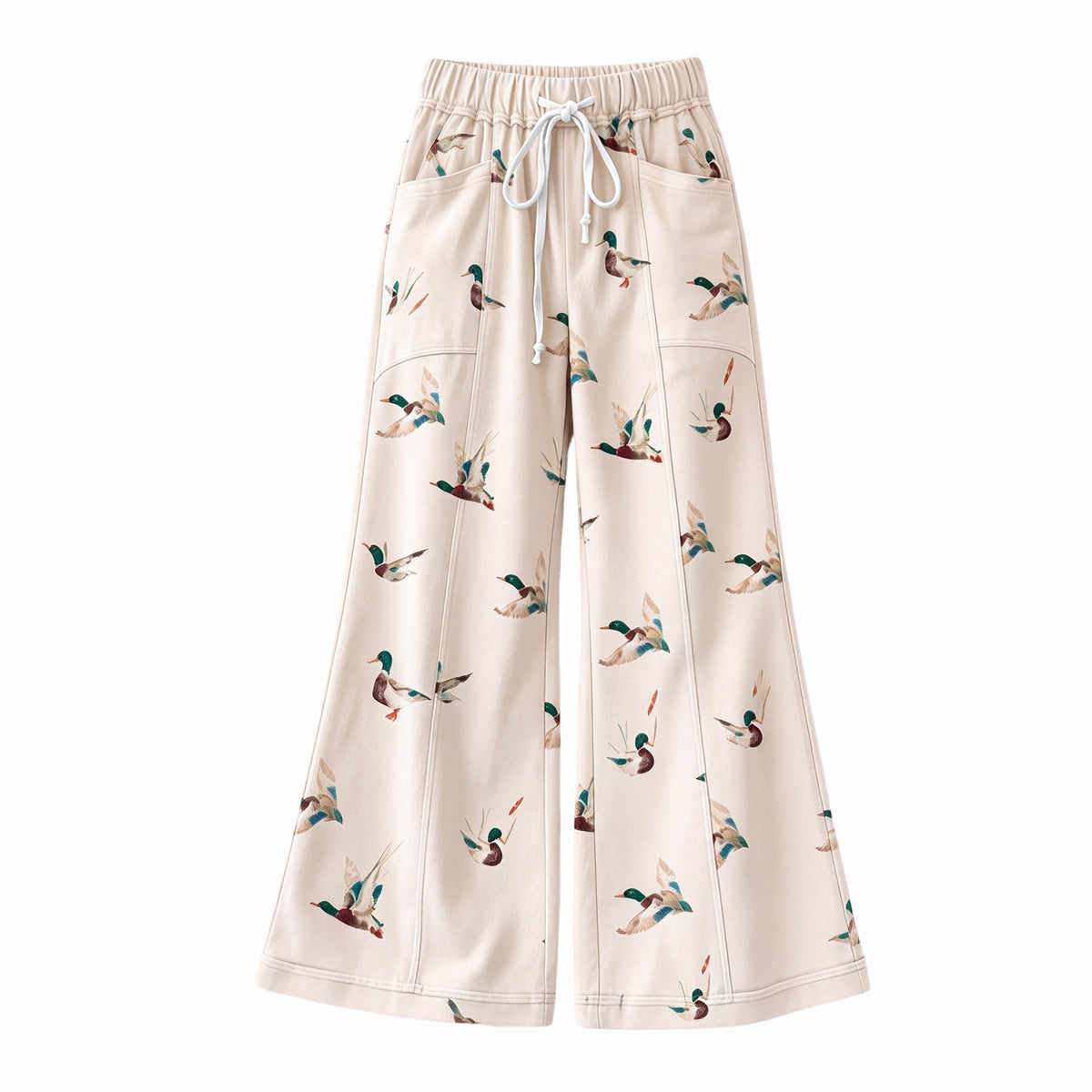 Preorder (moq 5) P1262 Women Clothes Mallard Duck Hunting Allover Print Elastic Waist Drawstring Flare Pants