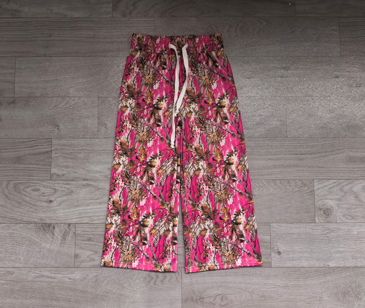 Sample-Real Pics P1266 Baby Girls Clothes Bright Pink Camo Floral Print Long Yoga Pants