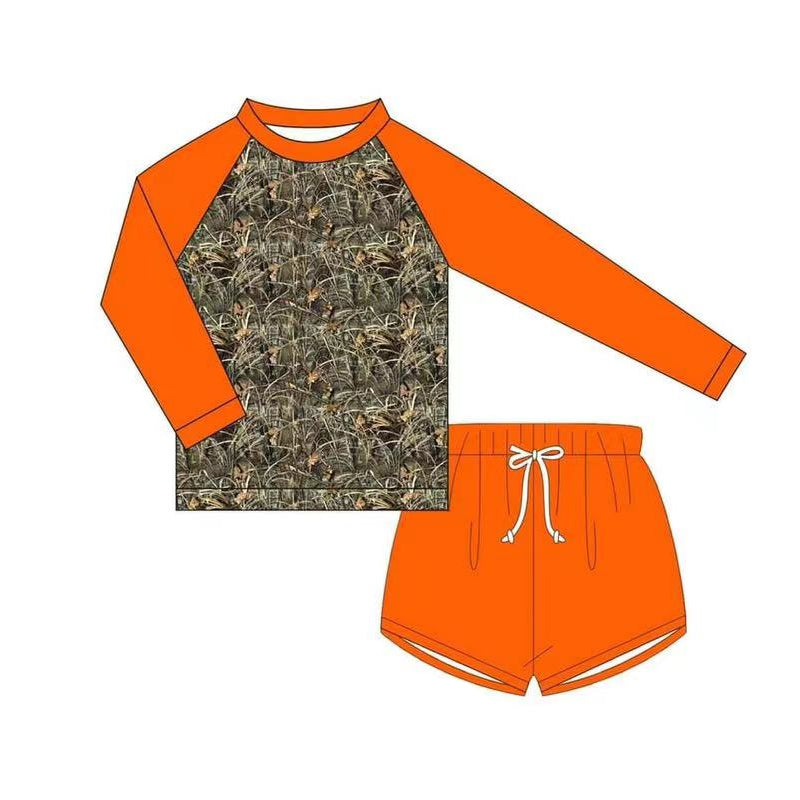 S0196 Orange camo long sleeve boy swimming suit bathing suit 20231109 preorder