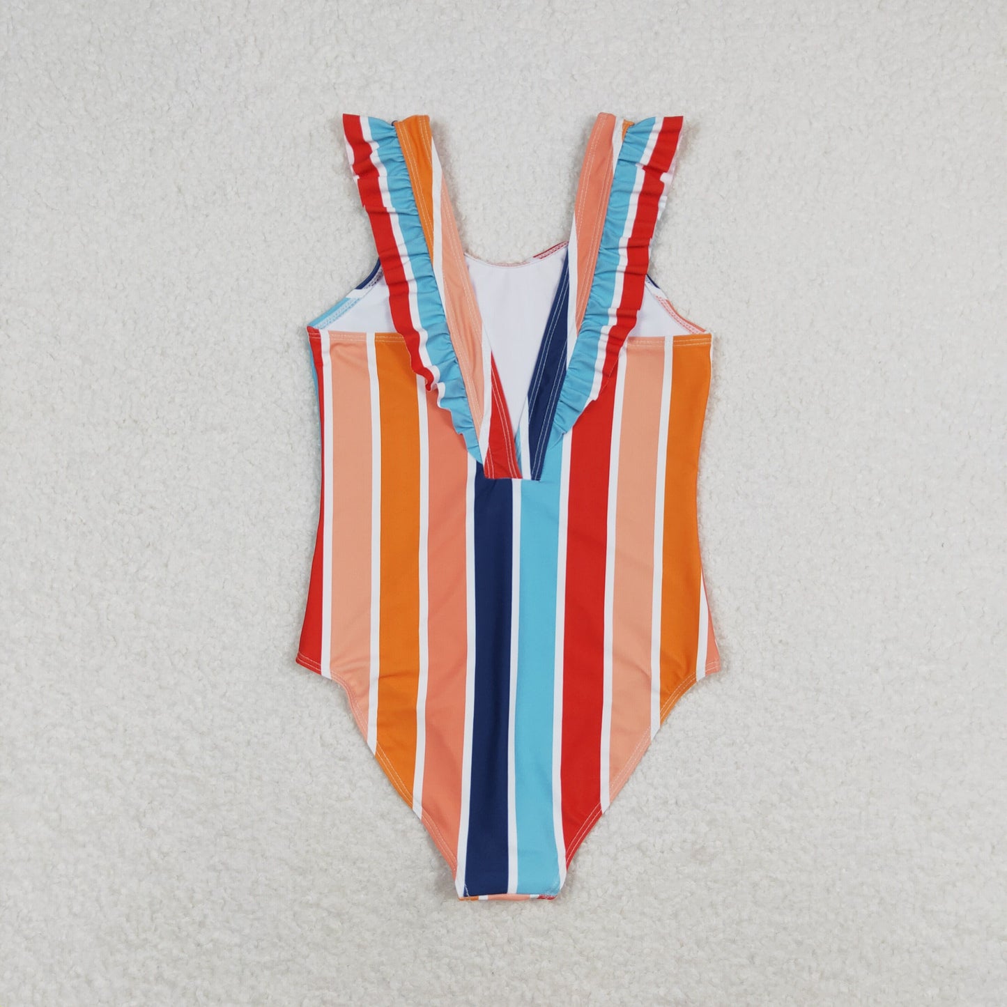 S0341 girl orange stripe swimwear 202405 RTS