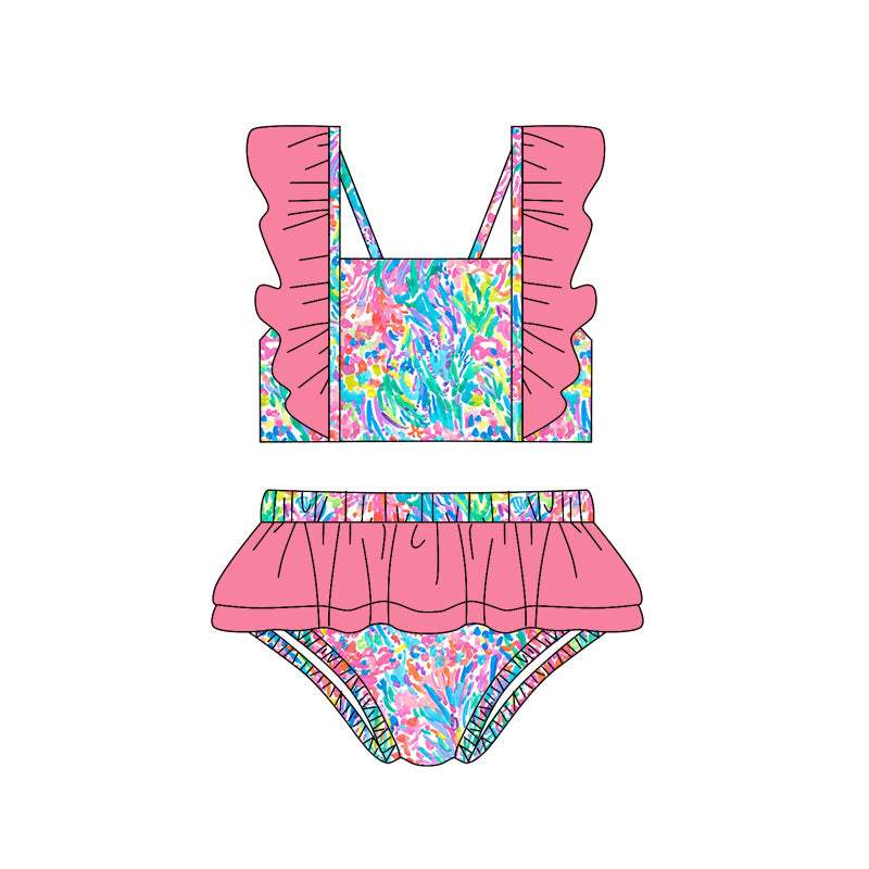 S0517 seaweed flowers ruffles short sleeve swimware swimsuit 202501 preorder