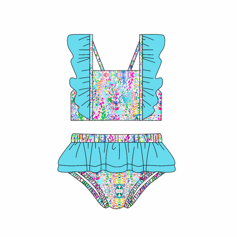 S0518 flowers ruffles short sleeve swimware swimsuit 202501 preorder