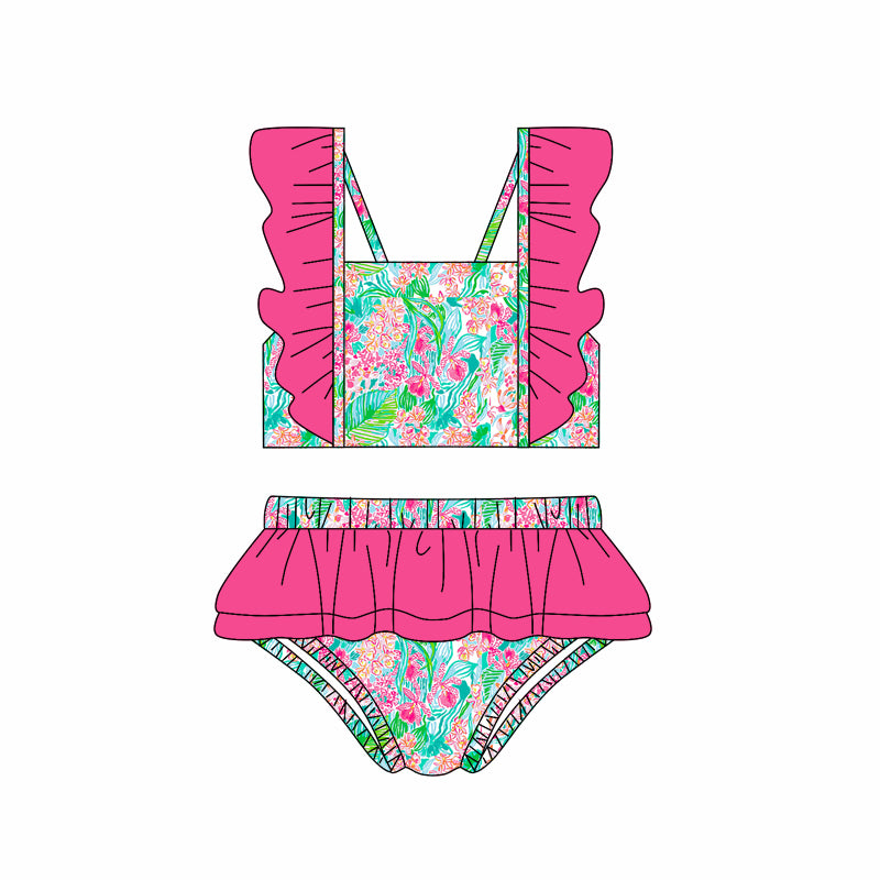 S0519 leaf flowers ruffles short sleeve swimware swimsuit 202501 preorder