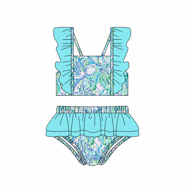 S0523 whelk flowers ruffles short sleeve swimware swimsuit 202501 preorder