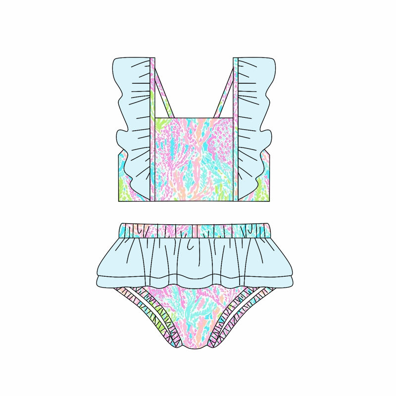 S0524 seaweed flowers ruffles short sleeve swimware swimsuit 202501 preorder