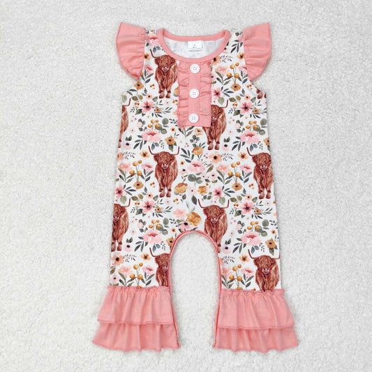 SR0010 floral cow short sleeve girl romper RTS Free shipping order $100+