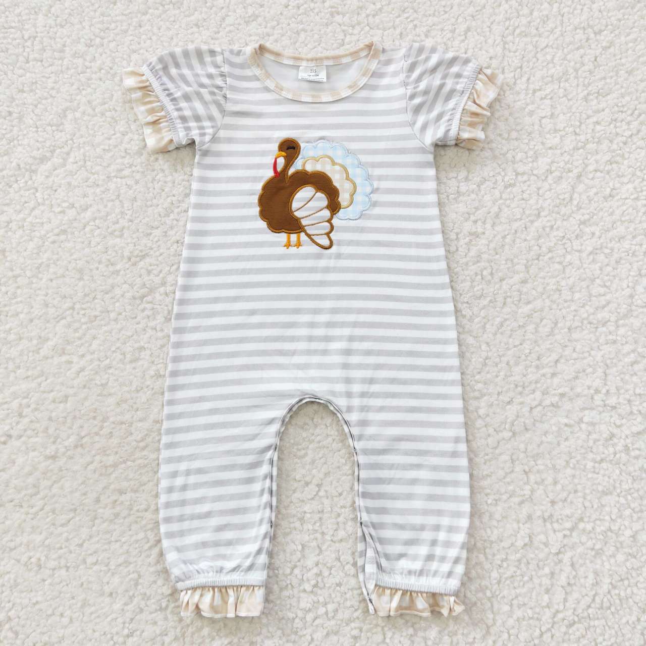 SR0407 RTS turkey embroidered stripe duck short sleeve summer set girl romper 20230812