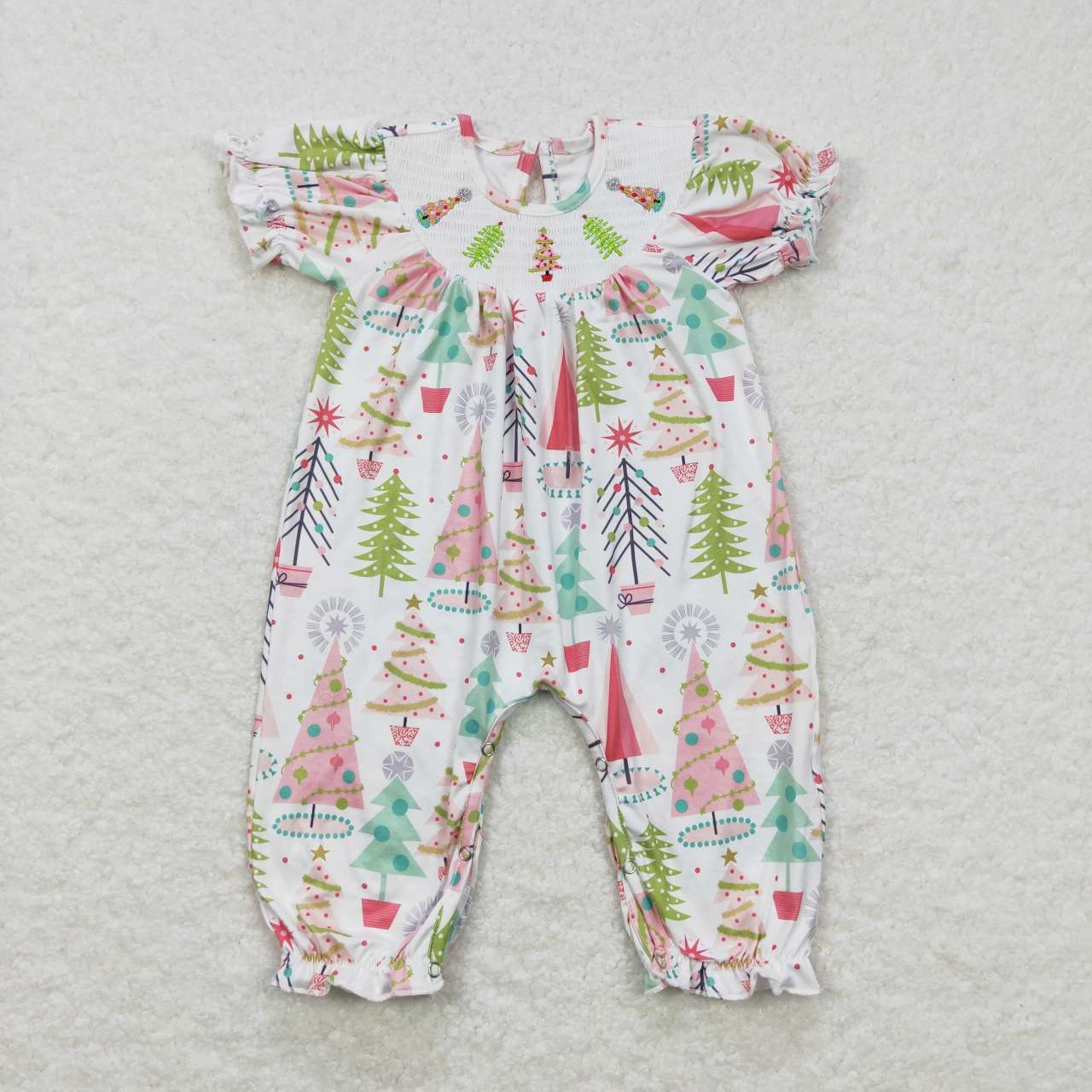 SR0419 Christmas SMOCK romper embroidered short sleeve girl summer romper RTS 20231025