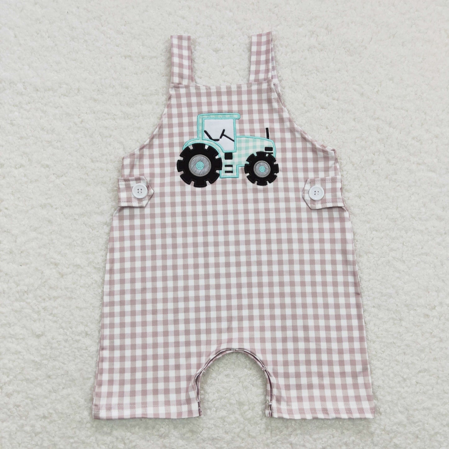 SR0631 tractor embroidered boy romper RTS Free shipping order $100+