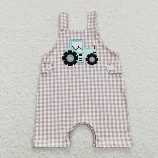 SR0631  tractor embroidered boy romper RTS Free shipping order $100+