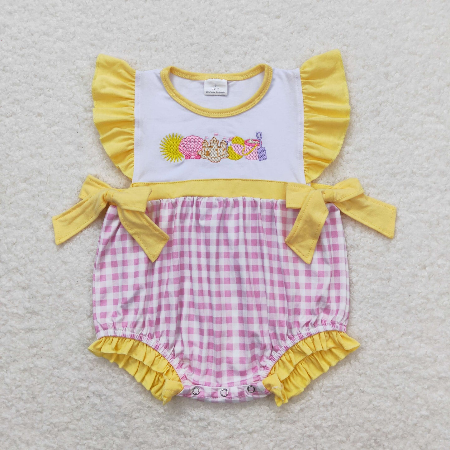 SR0701 embroidery shell castle sun beach sea shell girl romper RTS 202406