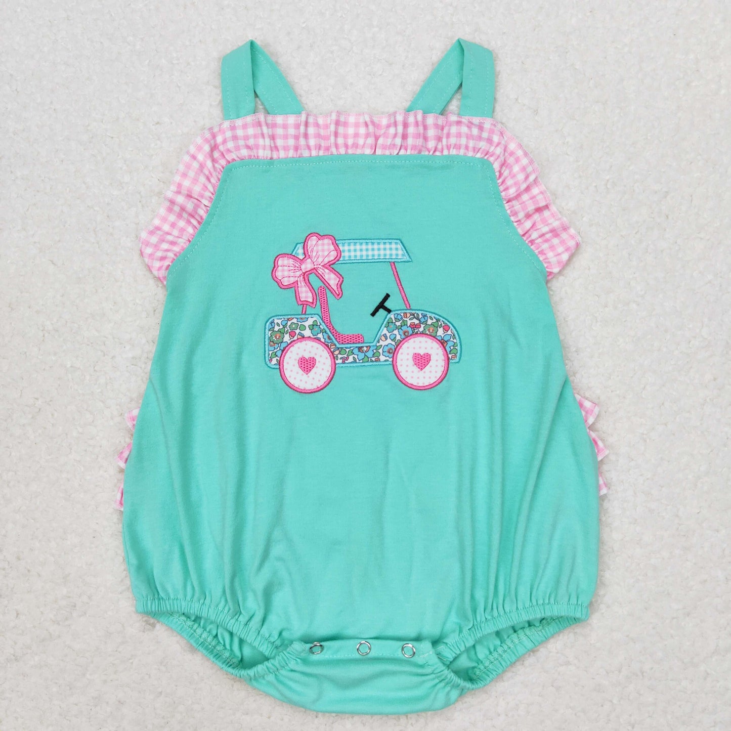 SR1223 embroidery golf car girl romper 202405 RTS