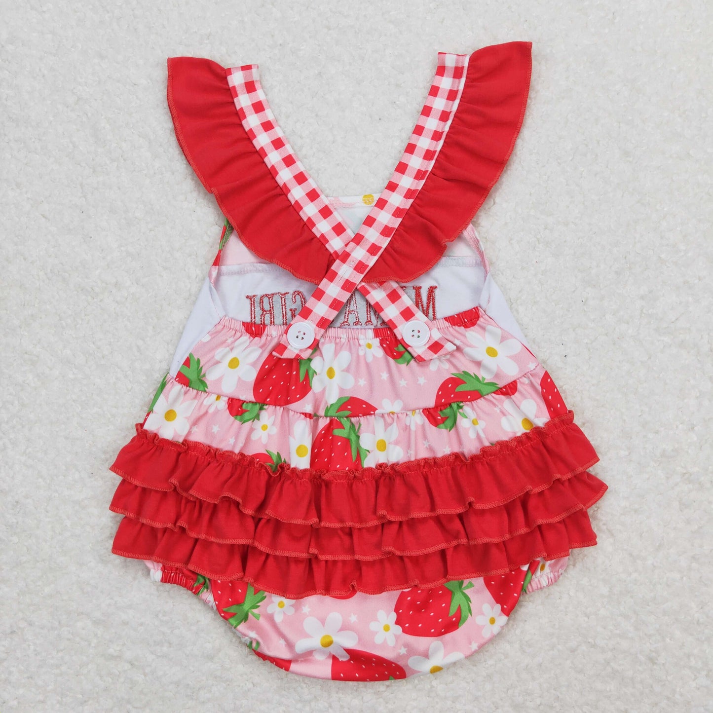 SR1269 embroidery mama's girl strawberry flower girl romper 202404 RTS