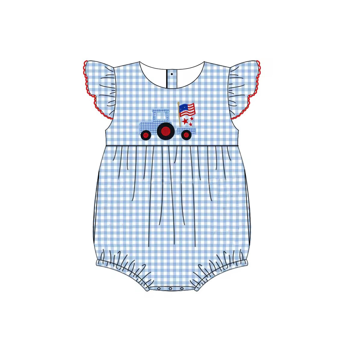 SR1644 independence Day flag tractor girl romper 202403 preorder