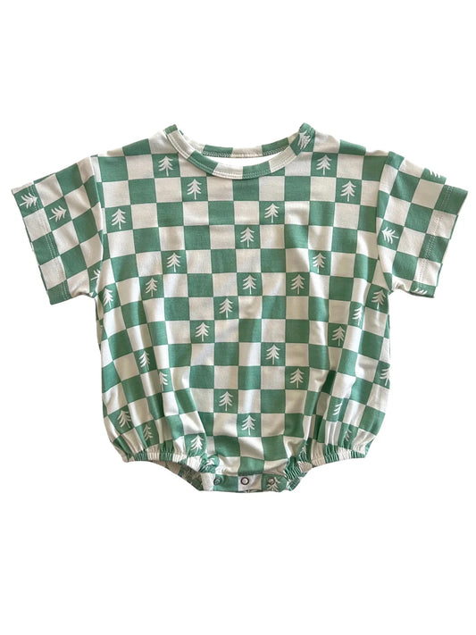 SR1726 green tree christmas checkerboard western boy romper 202404 preorder